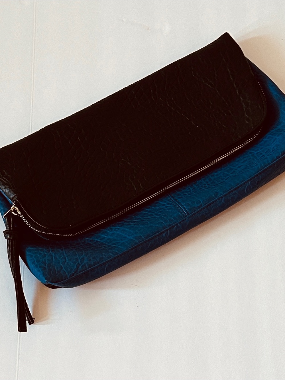 Large Black and Blue Fold-Over Clutch